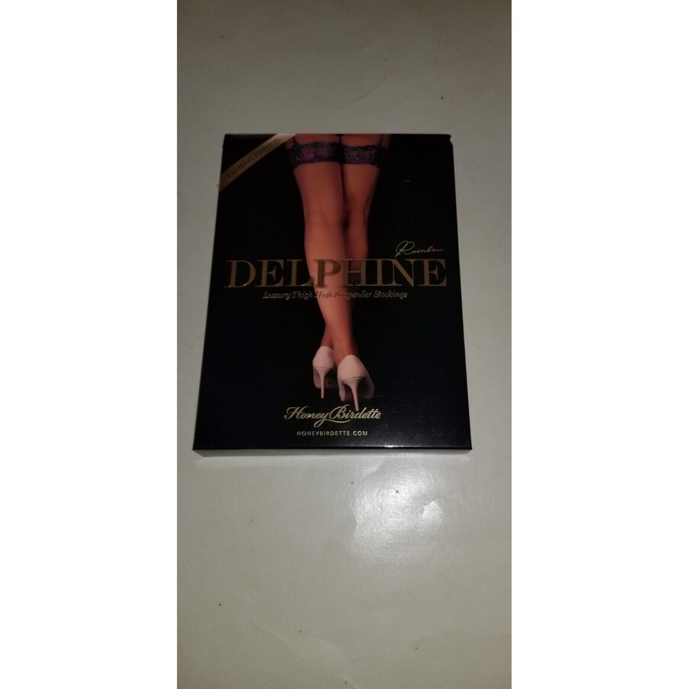 Honey Birdette Delphine Rainbow Luxury Thigh High Suspender Stockings new
